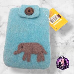 Smartphone Sleeve Wool Blue Elephant Handmade Nepal NWT Boho Artisan Fair Trade